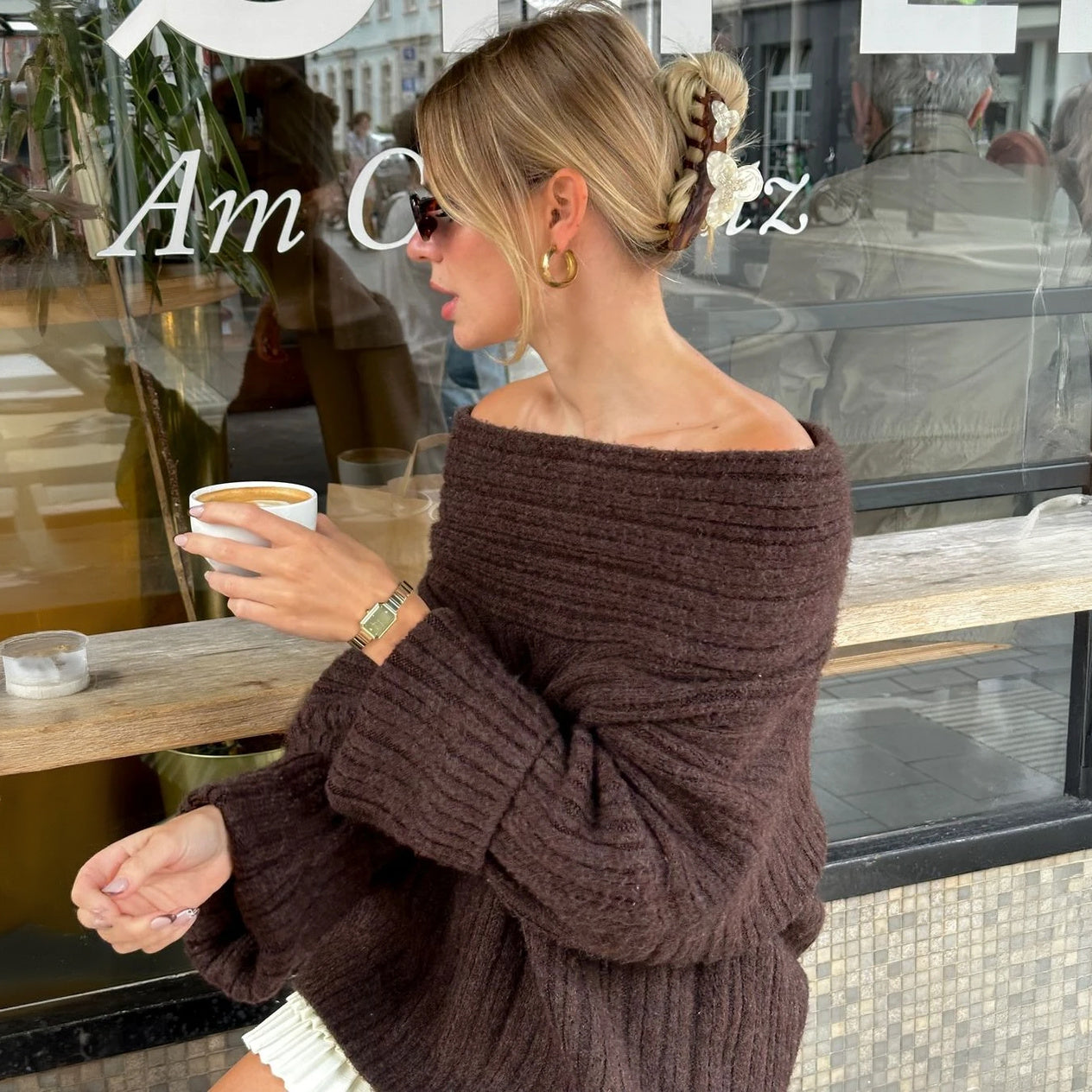 Asymmetrical Knit Top - Pleated Skirt Detail