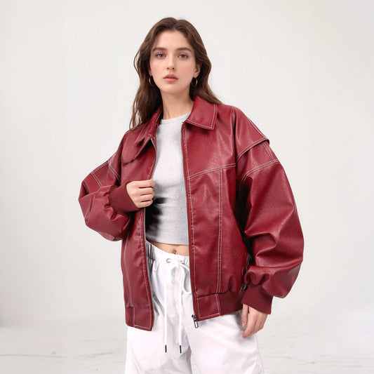 Stitch Detail Oversized Bomber Jacket