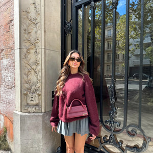 Oversized Long Sleeve Top with Pleated Skirt