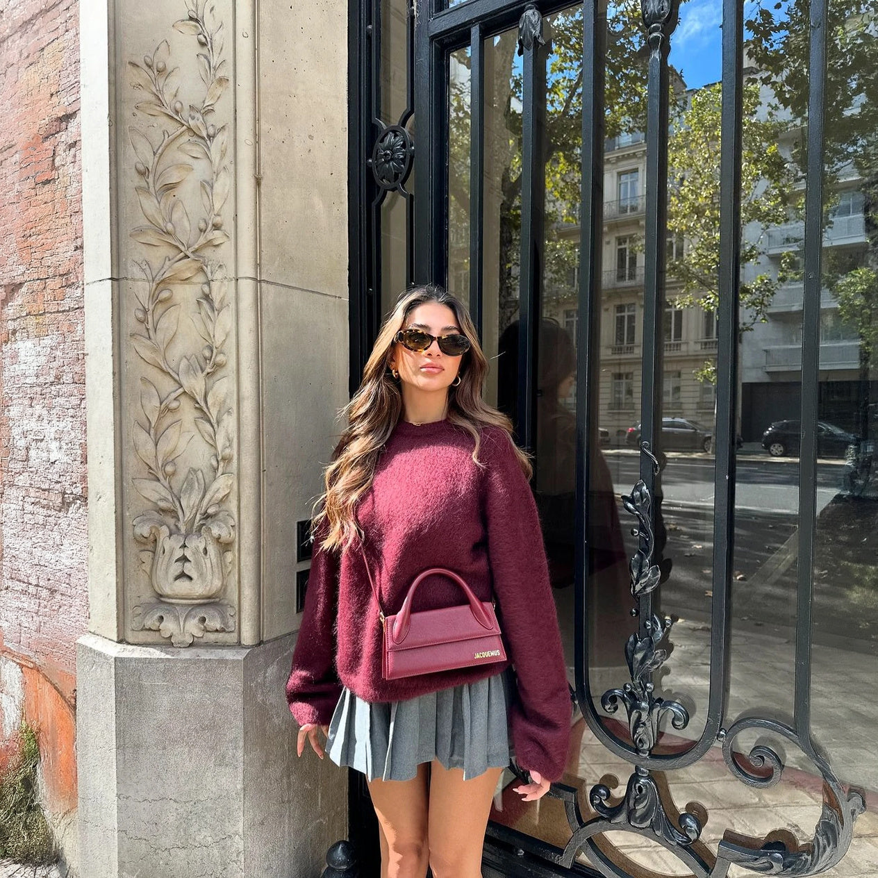 Oversized Long Sleeve Top with Pleated Skirt