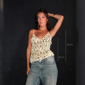 Sequin Embellished Sheer Top with Straps
