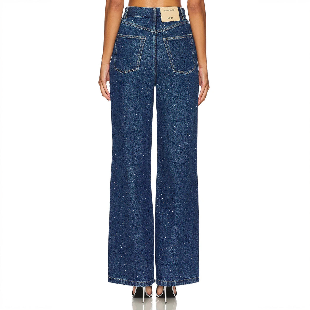 Embellished Wide-Leg Denim Jeans