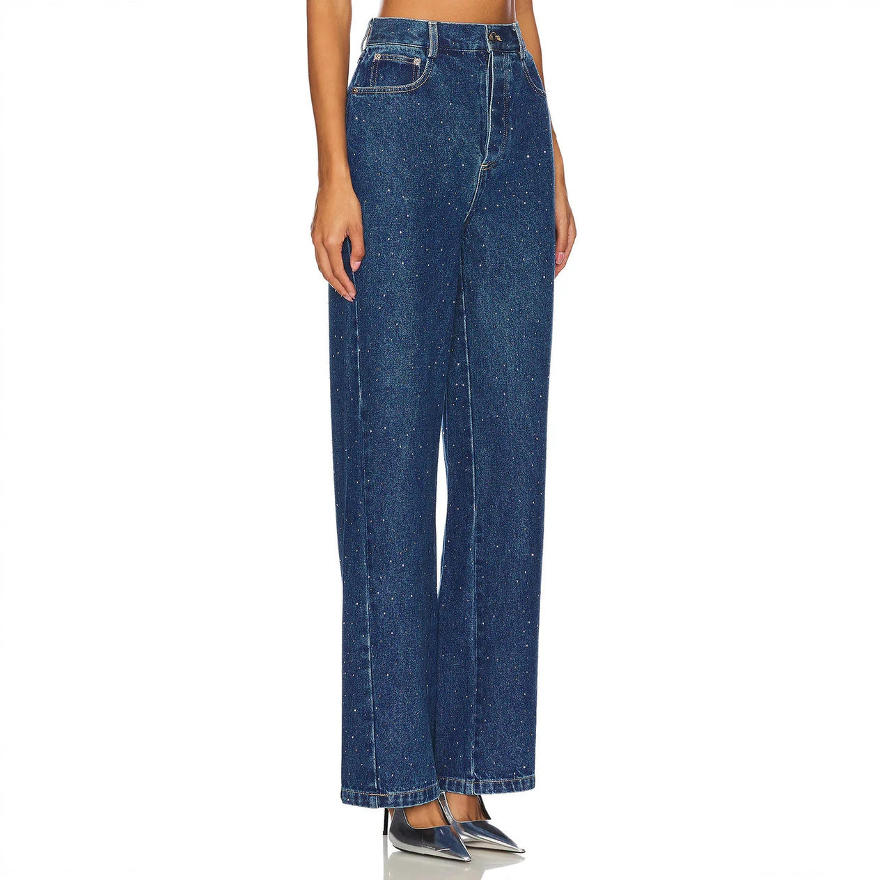 Embellished Wide-Leg Denim Jeans