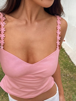Women's Pink Top – Floral Strap Detail, Summer Style-78767-66c7c64c-80da-4424-9aac-0b30adee4310