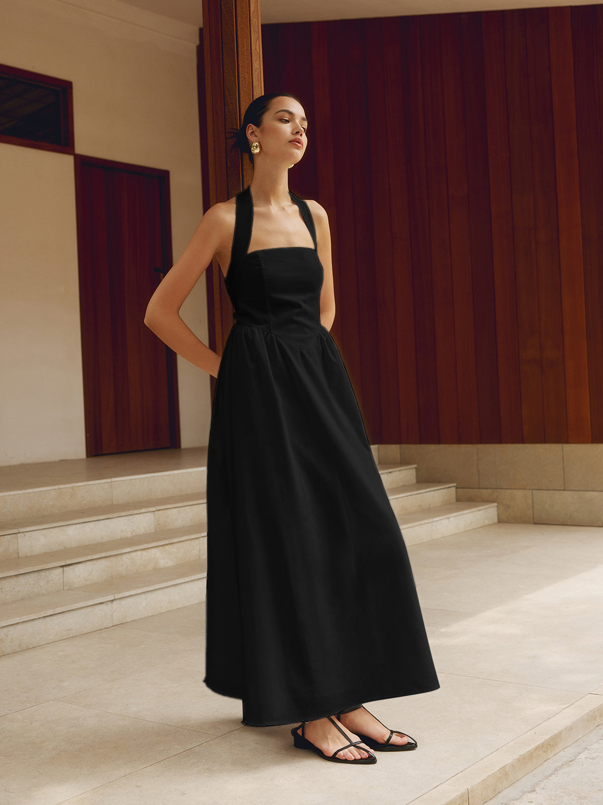 Halter Neck A-Line Midi Cocktail Dress