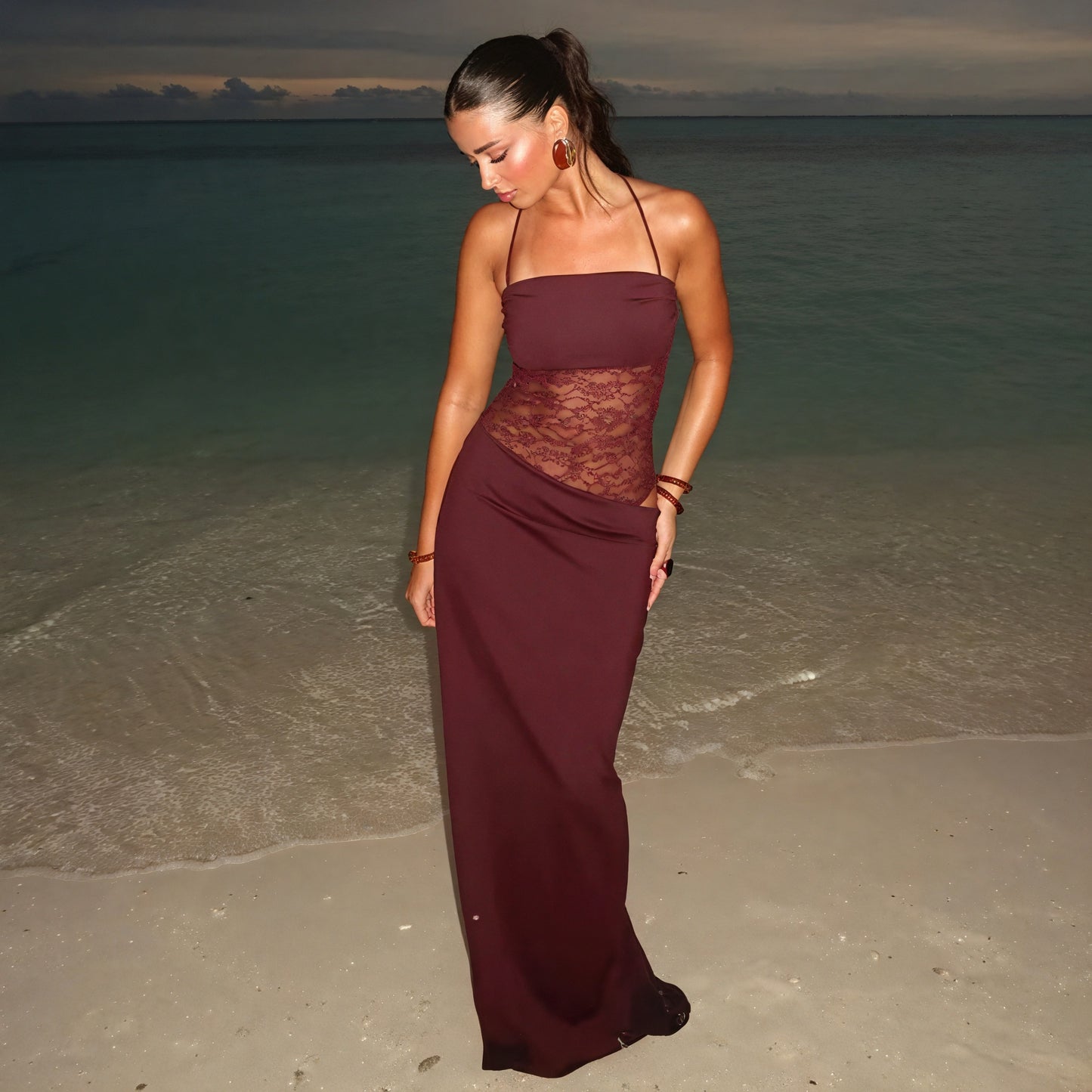 Lace Gown - Corset Bodice, Floor-Length Skirt