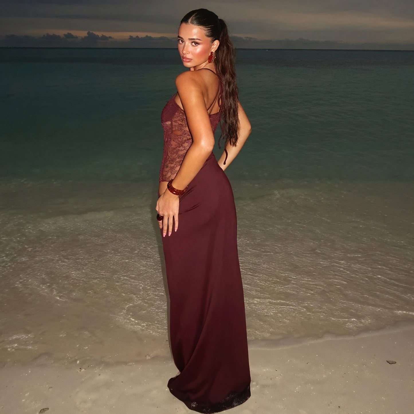 Lace Gown - Corset Bodice, Floor-Length Skirt
