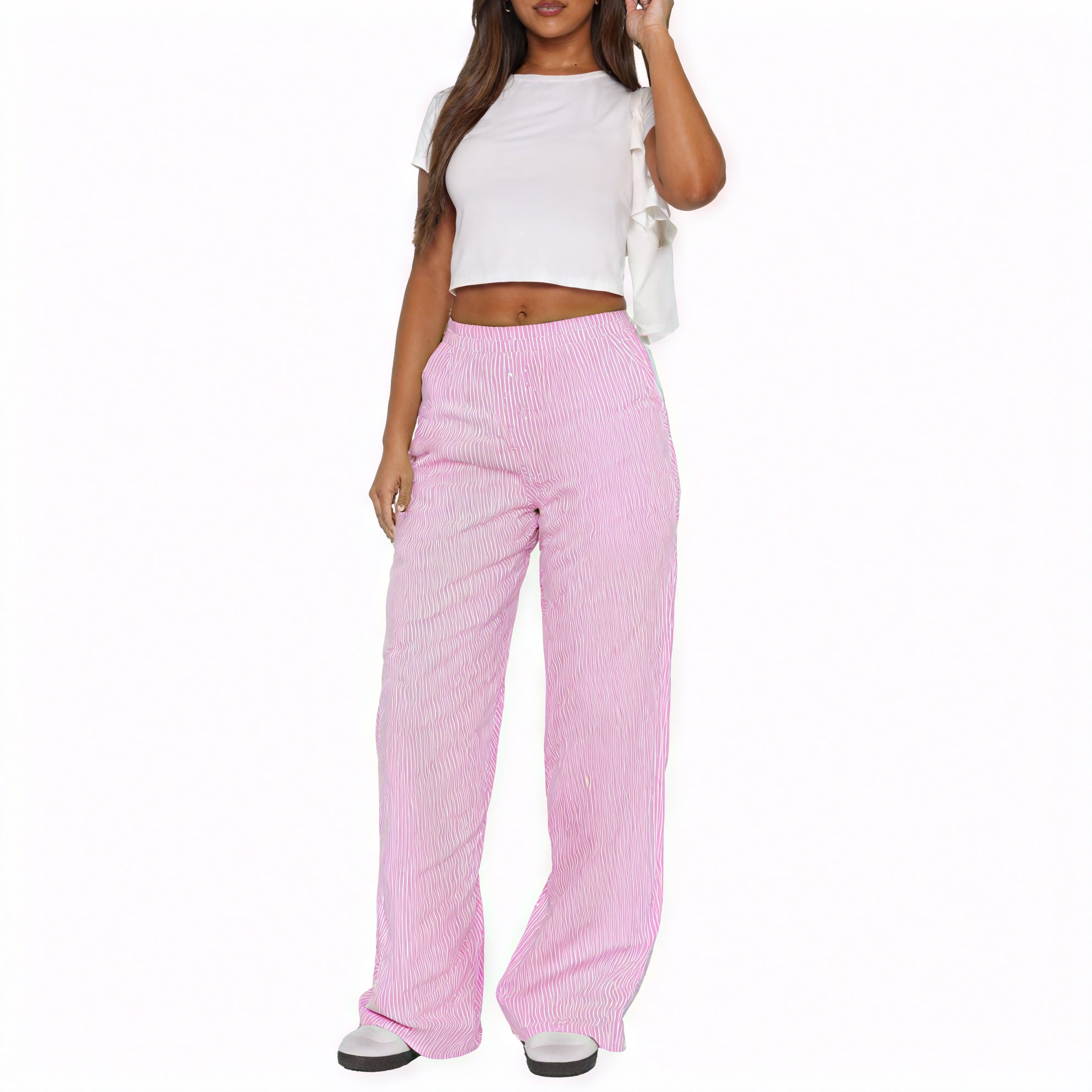Striped Wide-Leg Pants - High-Waisted Design