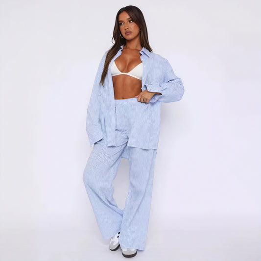 Striped Wide-Leg Pants - High-Waisted Design