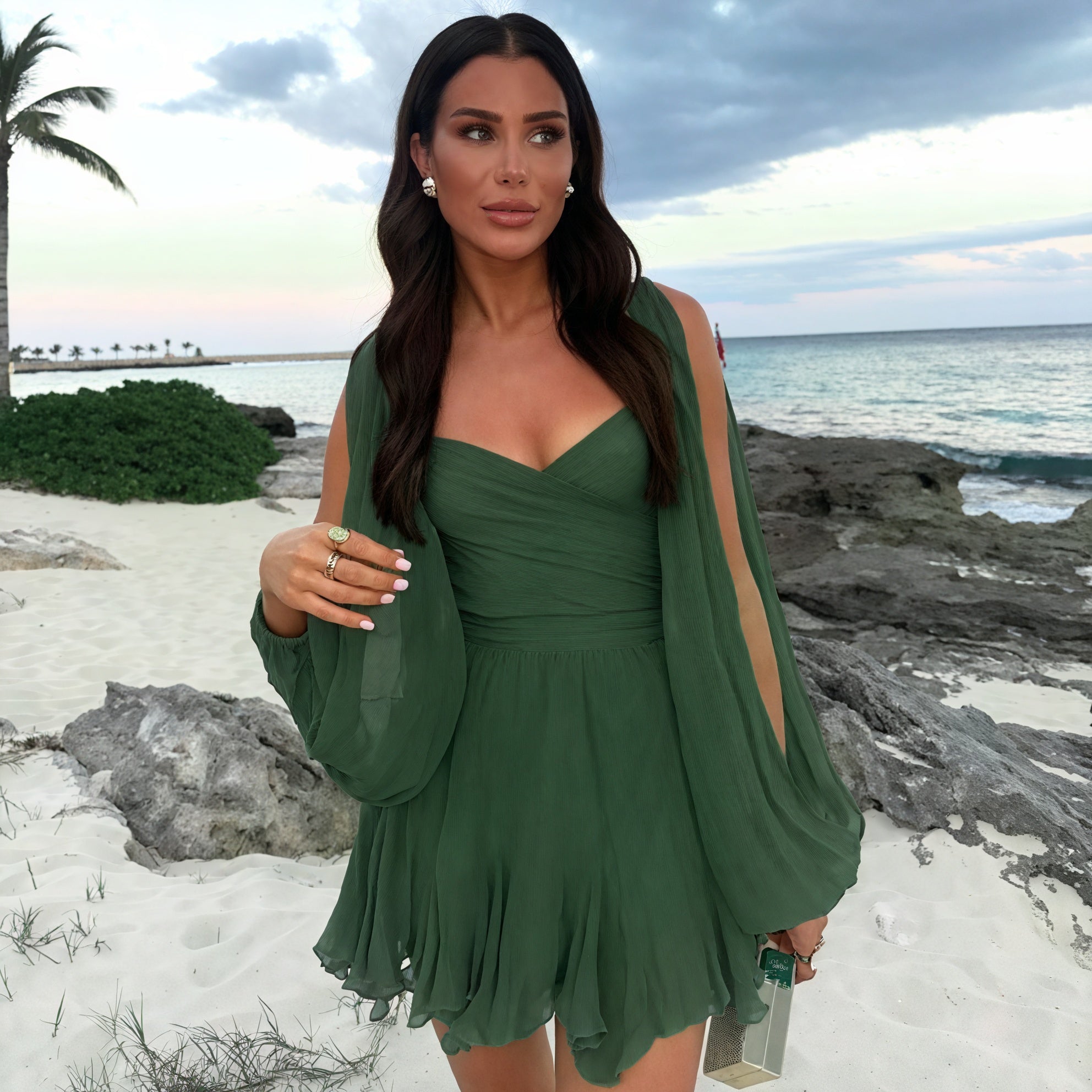 Bohemian Mini Dress - V-Neck & Flared Skirt