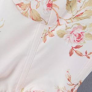Floral Peplum Top - Lace Trim & Puffed Sleeves