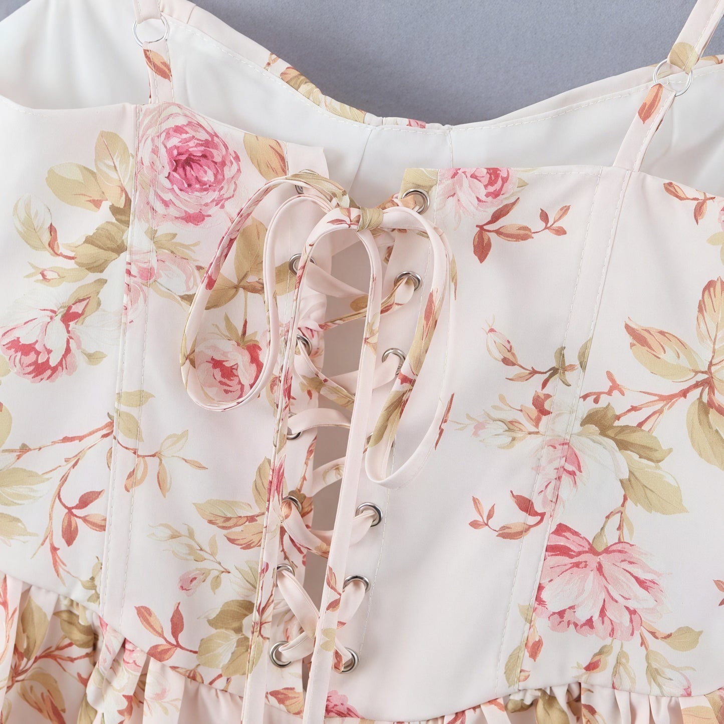 Floral Peplum Top - Lace Trim & Puffed Sleeves
