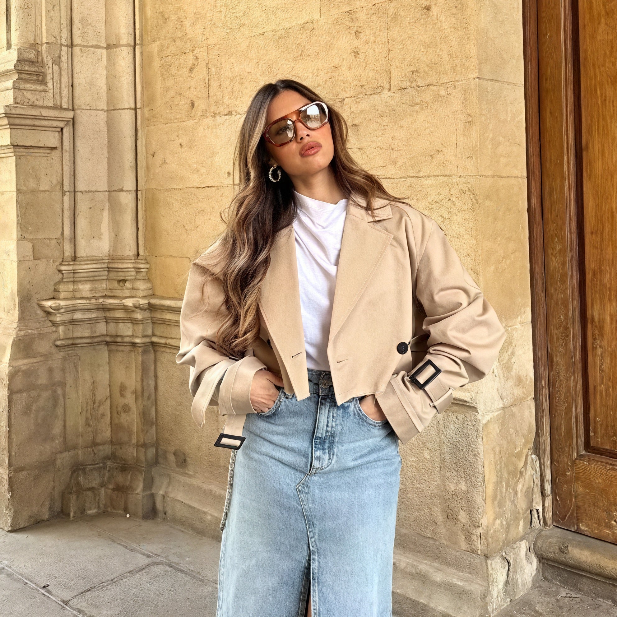 Cropped Double-Breasted Trench Coat