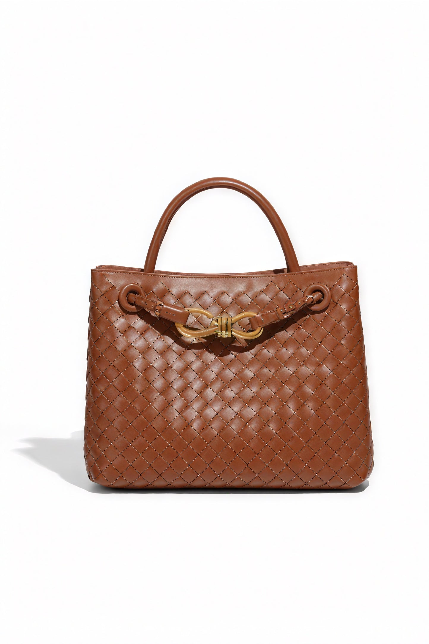 Woven Handbag - Braided Detail & Gold Clasp