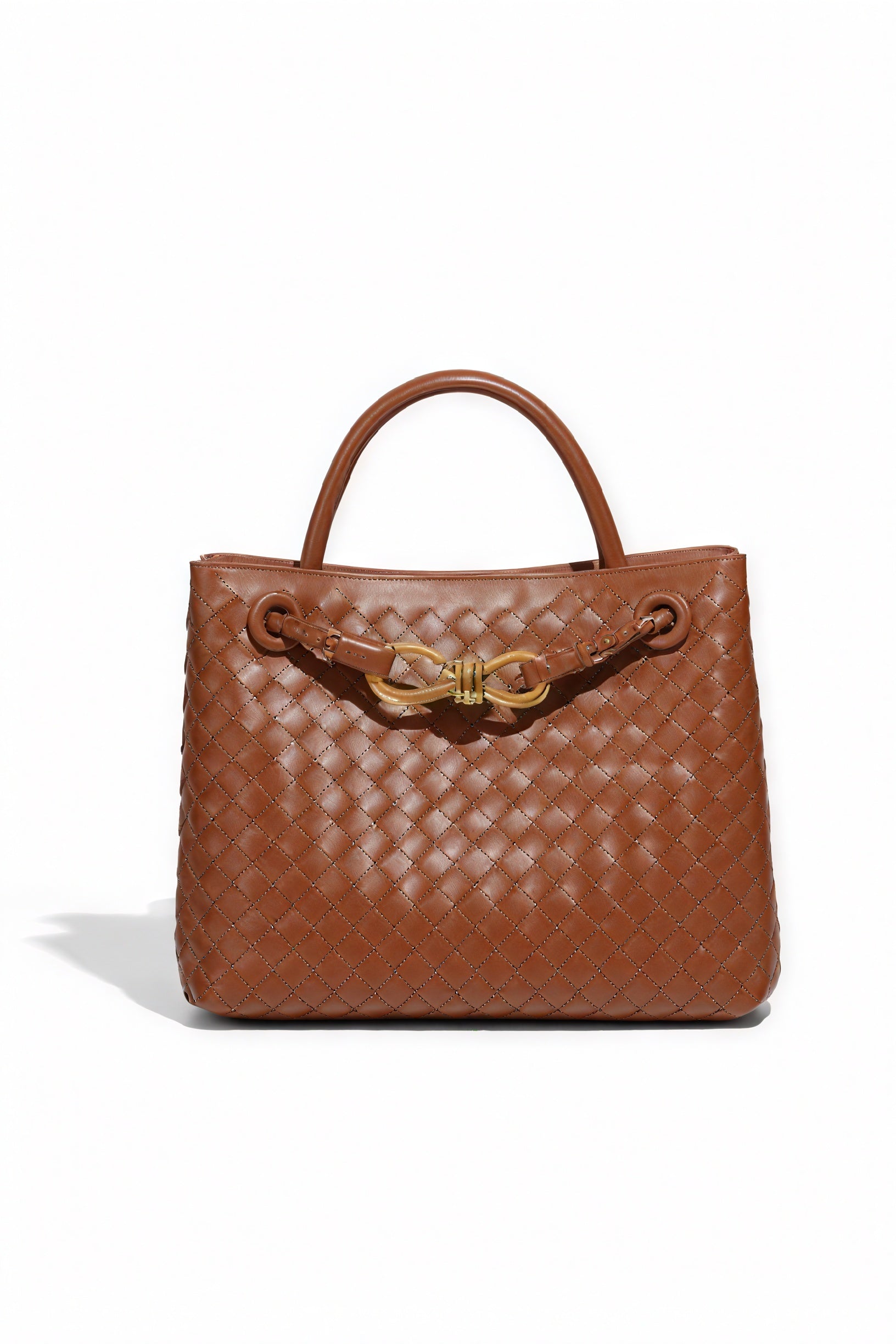 Woven Handbag - Braided Detail & Gold Clasp