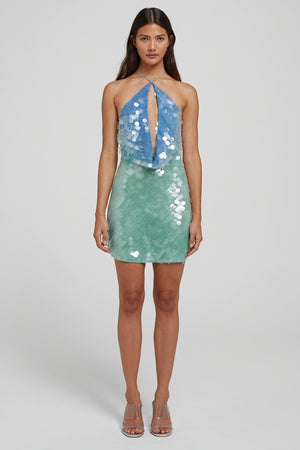 Sequin Mini Dress - Halter Neckline, Party Dress