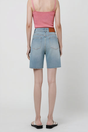 Relaxed Fit Denim Shorts - Raw Hem, Light Wash