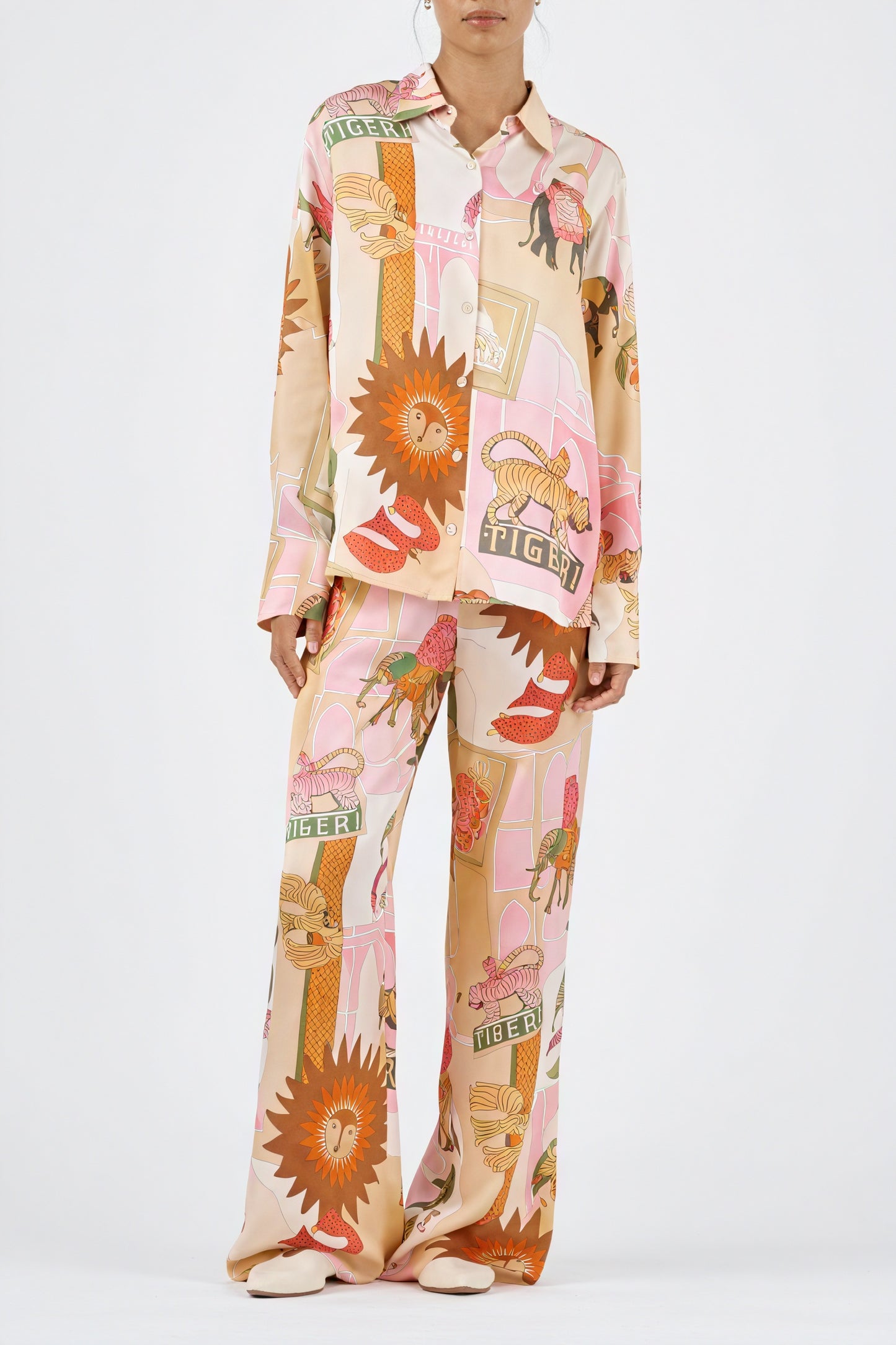 Printed Lounge Set - Relaxed Fit, Wide Leg