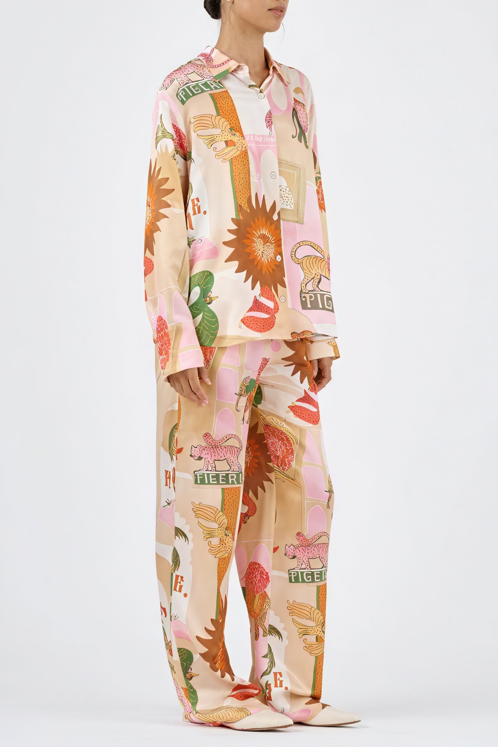 Printed Lounge Set - Relaxed Fit, Wide Leg