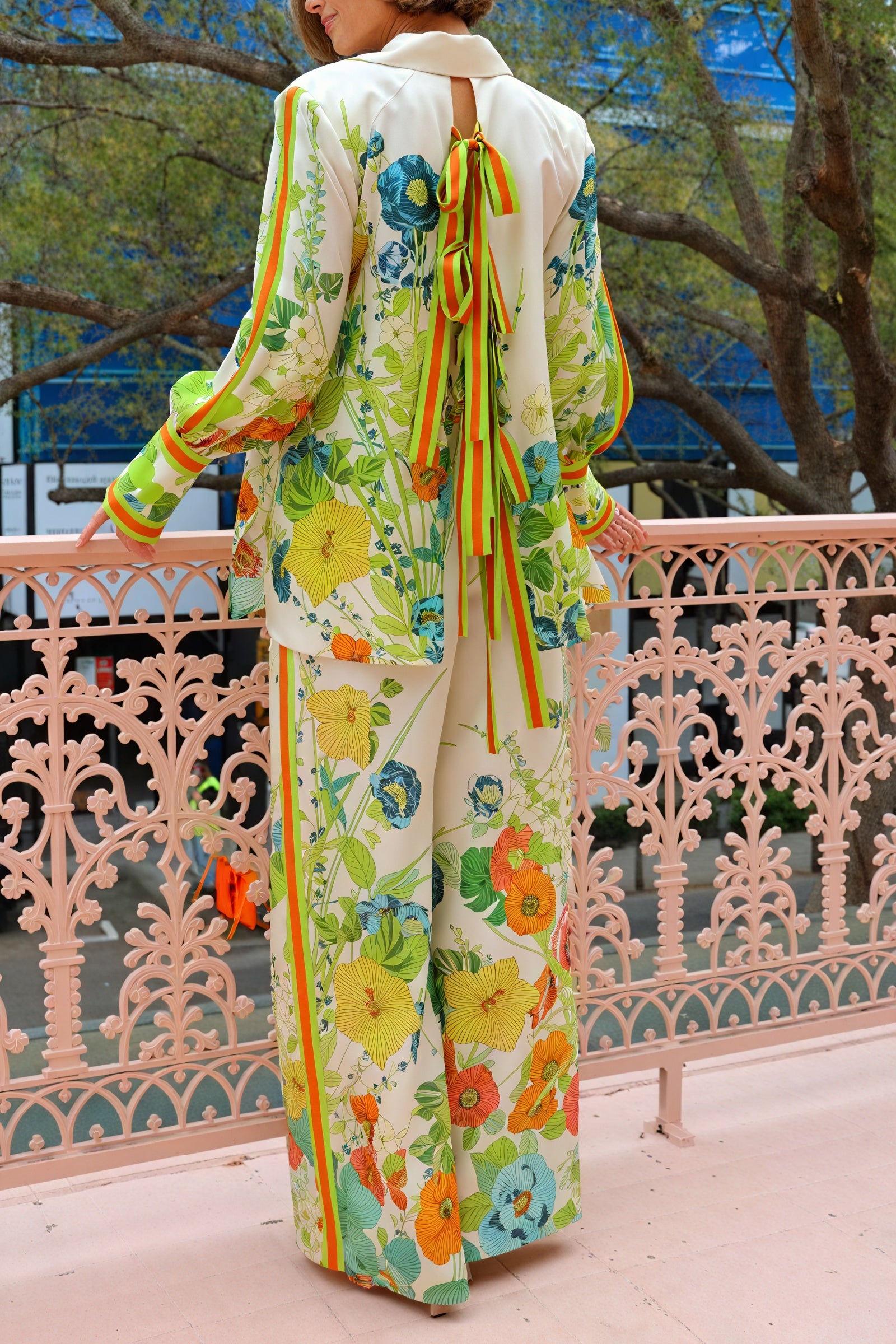 Floral Suit - Wide Leg Trousers, Cream