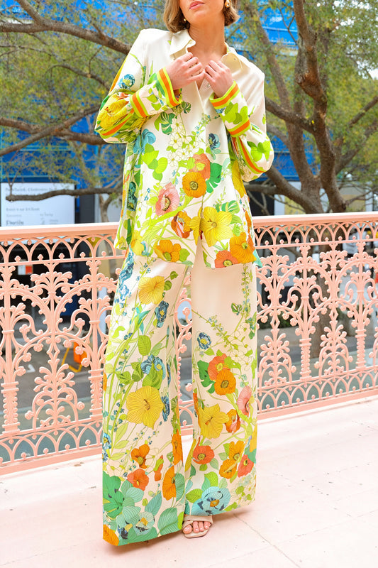 Floral Suit - Wide Leg Trousers, Cream