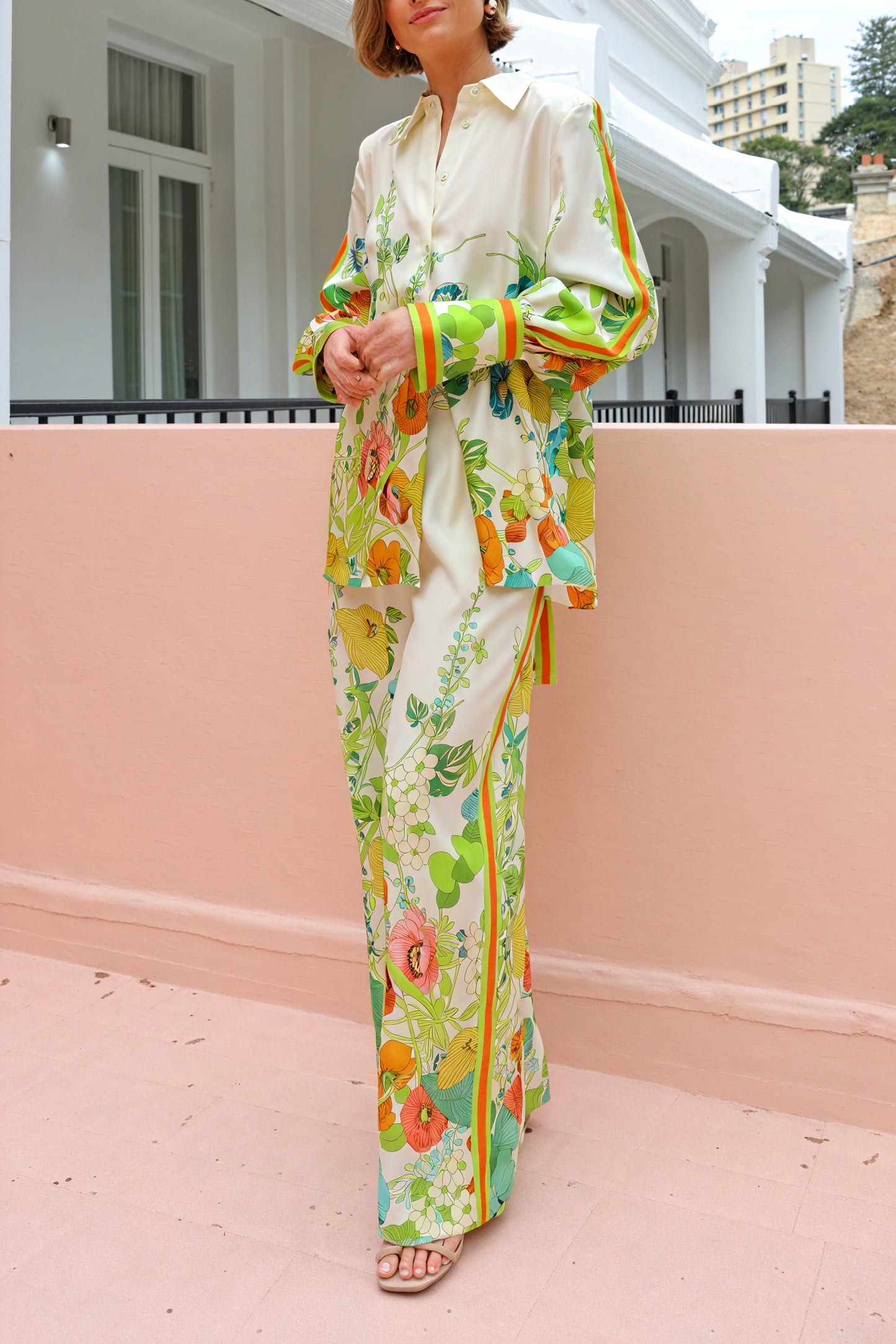 Floral Suit - Wide Leg Trousers, Cream