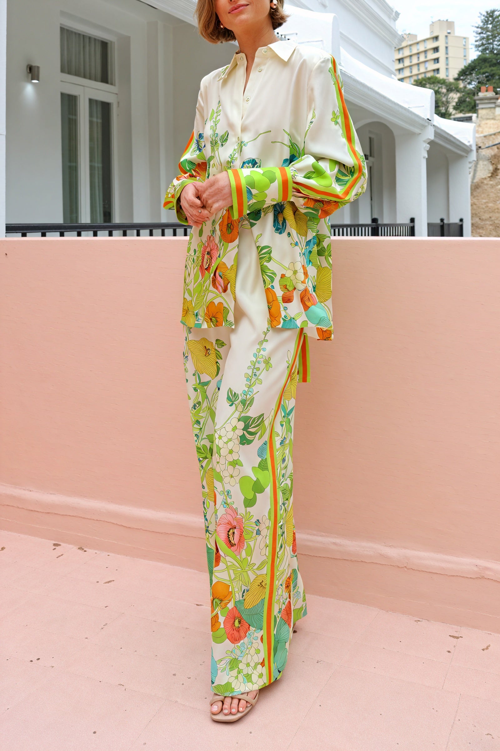 Floral Suit - Wide Leg Trousers, Cream