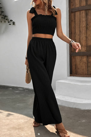 Smocked Top & Wide-Leg Pants Two-Piece Set