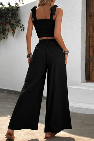 Smocked Top & Wide-Leg Pants Two-Piece Set