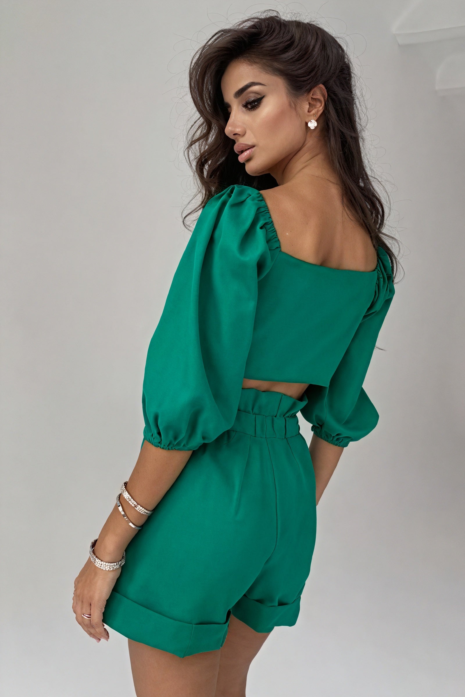 Tie-Front Top & High-Waisted Shorts Set