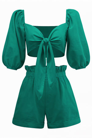 Tie-Front Top & High-Waisted Shorts Set