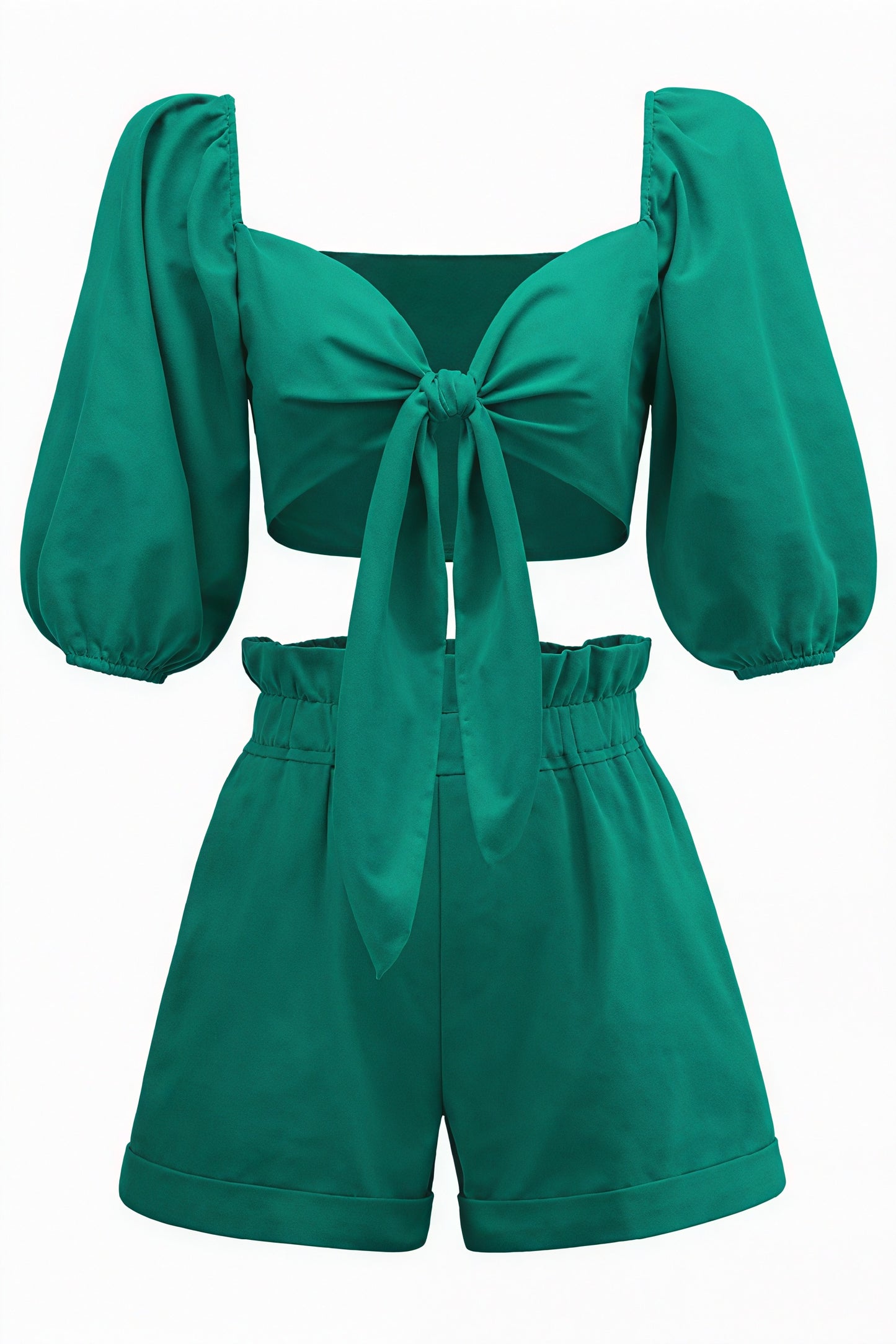 Tie-Front Top & High-Waisted Shorts Set
