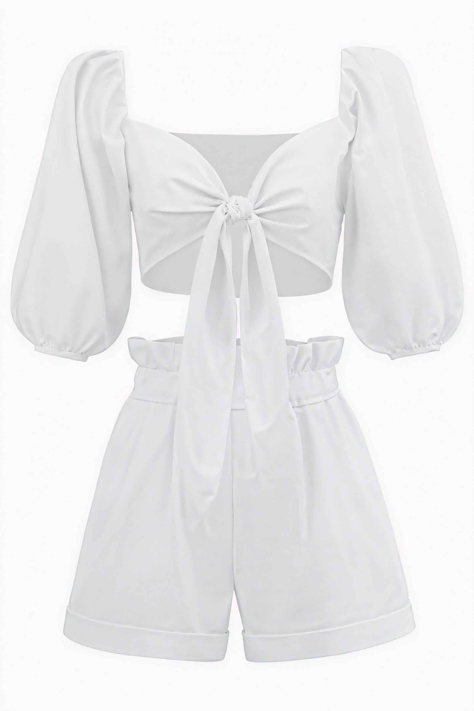 Tie-Front Top - Puffed Sleeves, Tailored Fit