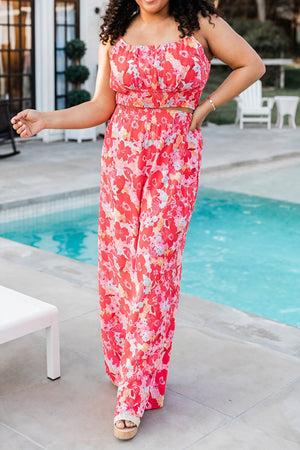 Floral Two-Piece Set: Cropped Top & Wide Leg Pants