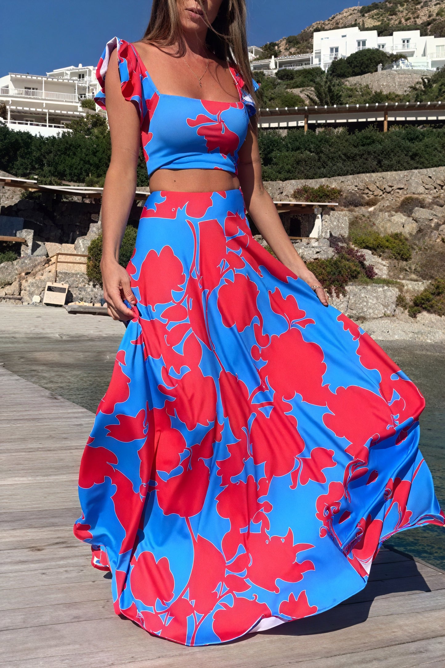 Floral Maxi Dress Set - Ruffled Sleeve Two-Piece