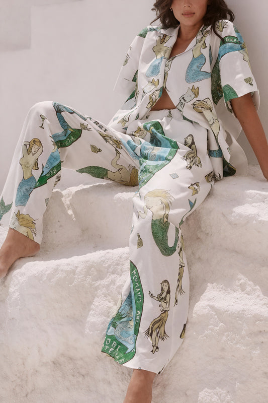 Women's Pajama Set – Mermaid Print Button-Down Shirt & Pants Sleepwear-79730-319d0b7d-d683-4f5c-9e07-db9048508601