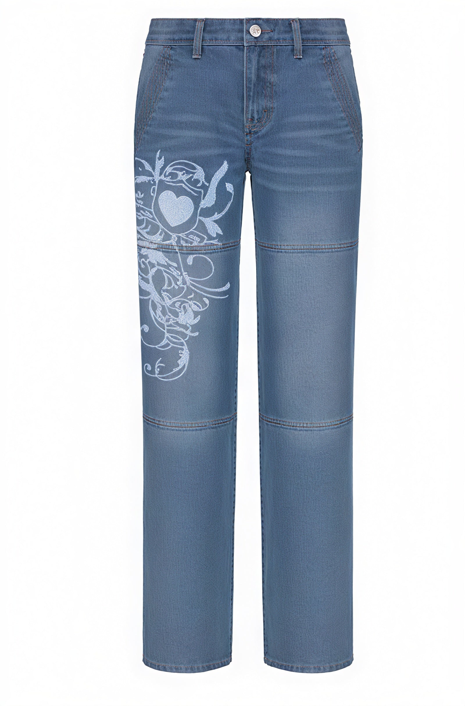 Floral Wide-Leg Jeans - High-Waisted Denim