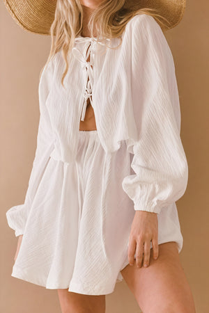 Tie-Up Blouse & High-Waisted Shorts Set