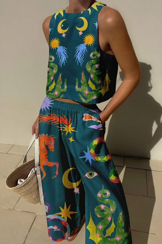 Whimsical Print Cropped Sleeveless Top