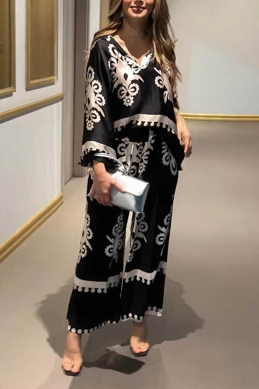 Floral Wide-Leg Lounge Set - Silky Soft