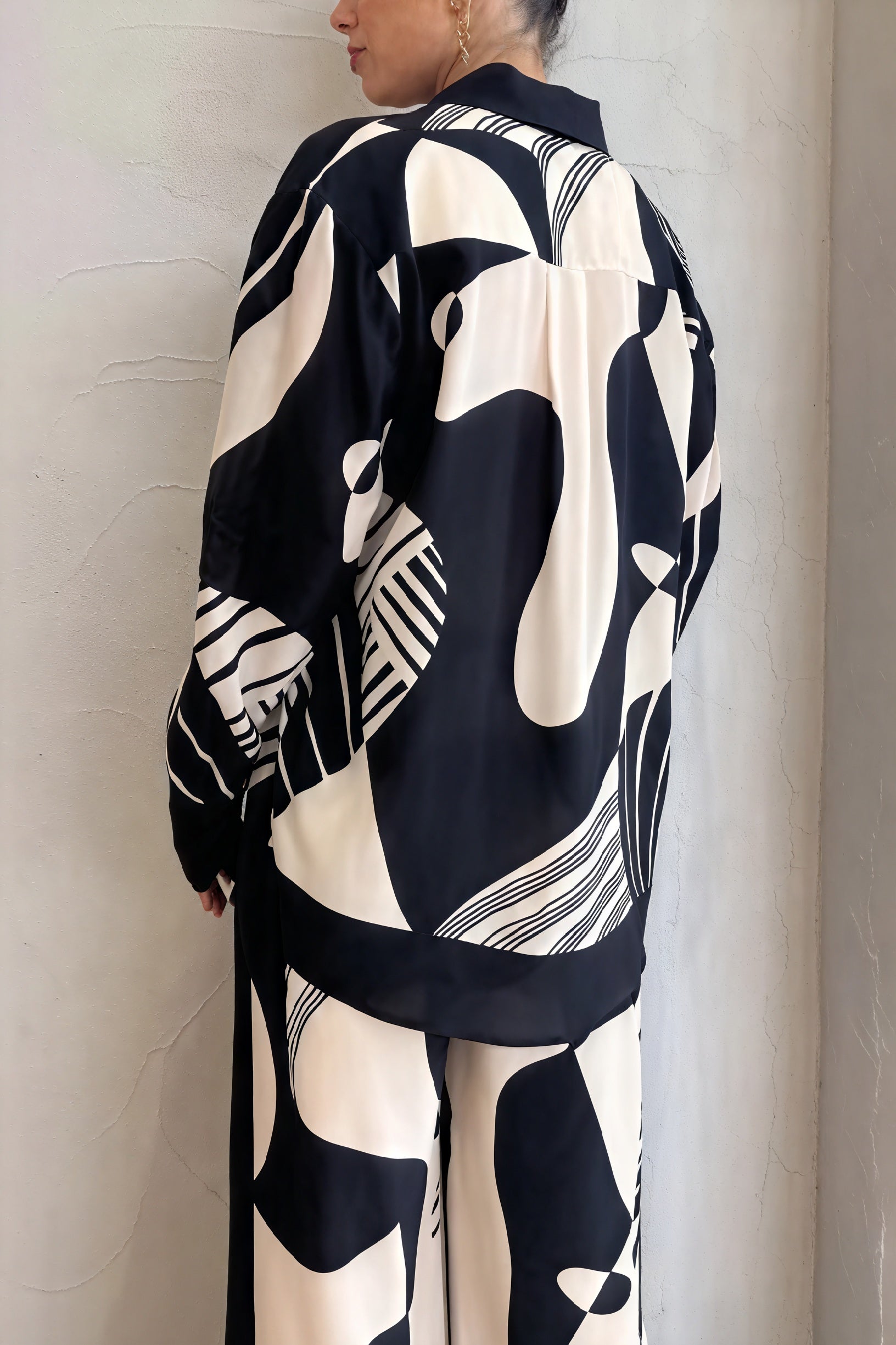 Abstract Pattern Wide-Leg Two-Piece Suit