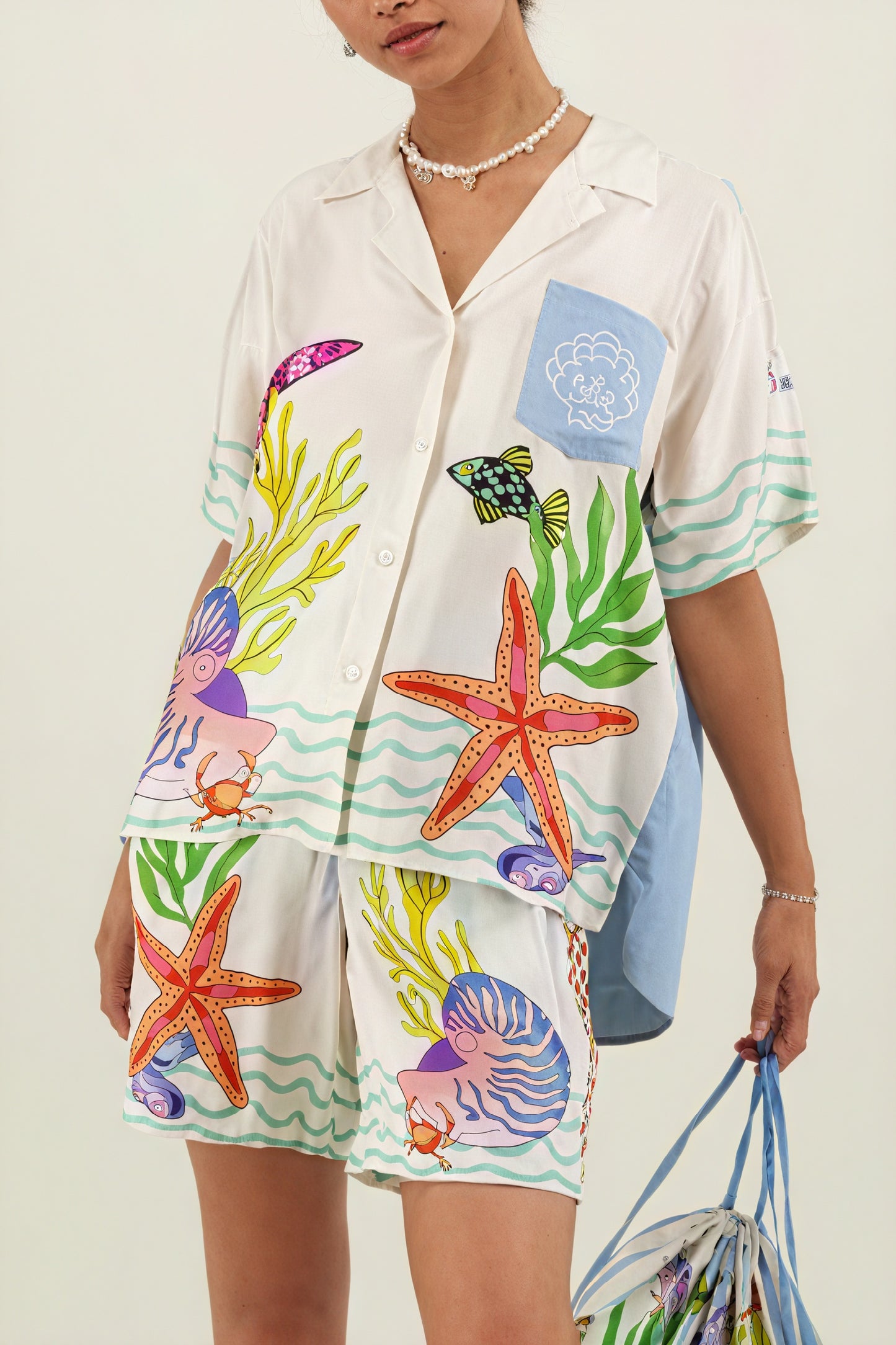 Marine Life Print Button-Down Shirt