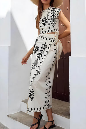 Embroidered Crop Top & Midi Skirt Set