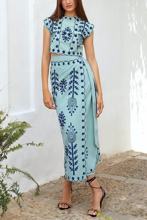 Embroidered Crop Top & Midi Skirt Set