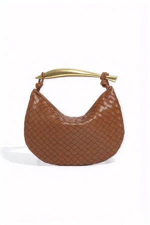 Woven Crescent Handbag - Metal Handle