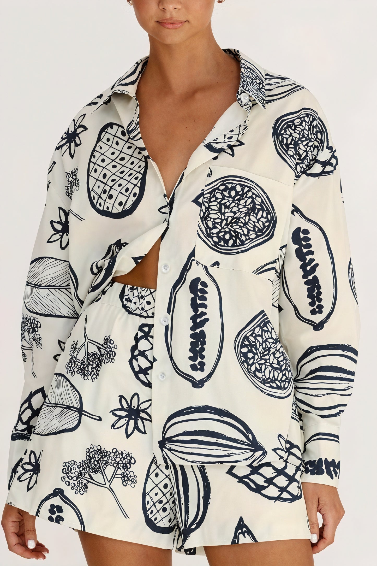 Botanical Print Pajama Set - Two-Piece Loungewear