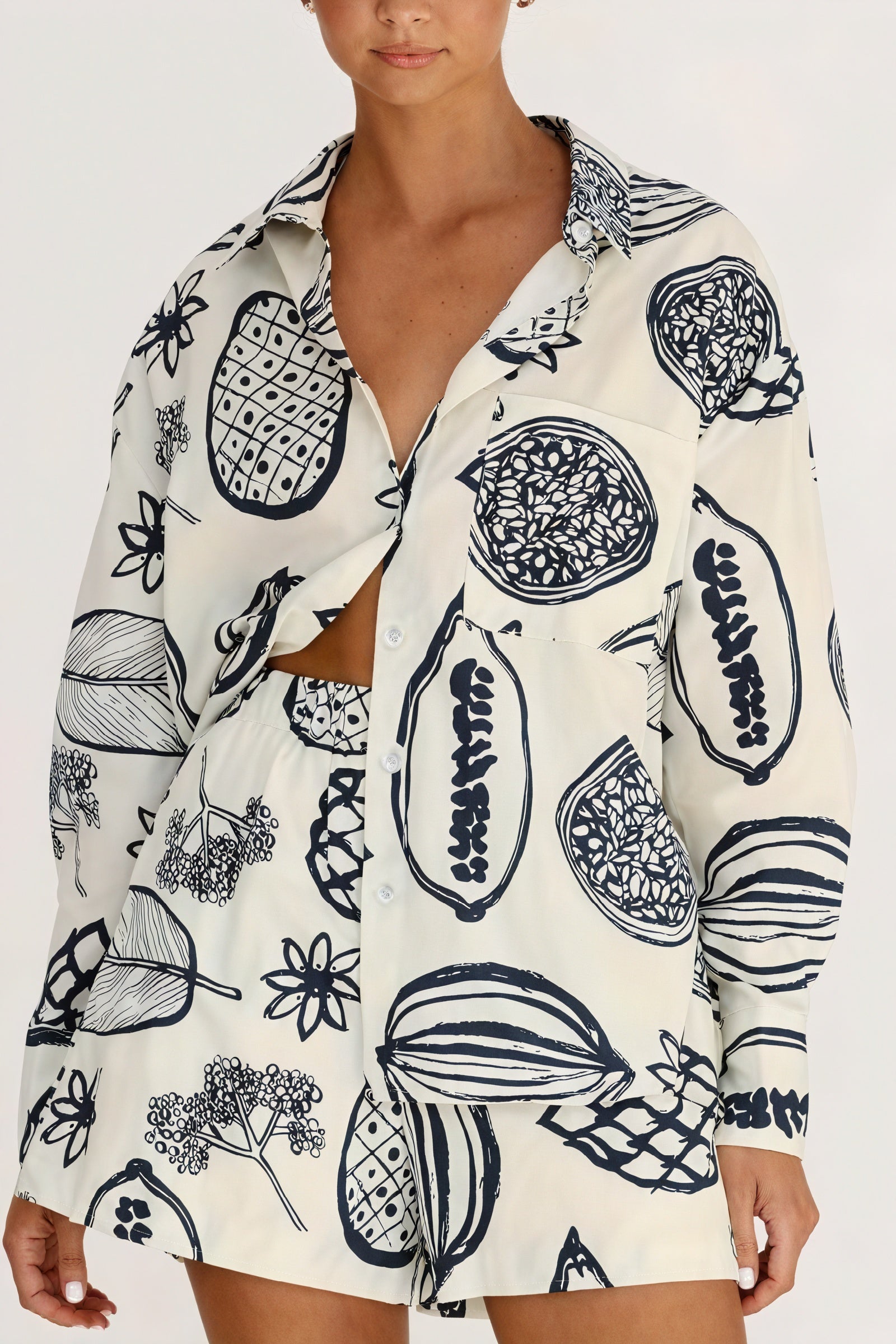 Botanical Print Pajama Set - Two-Piece Loungewear