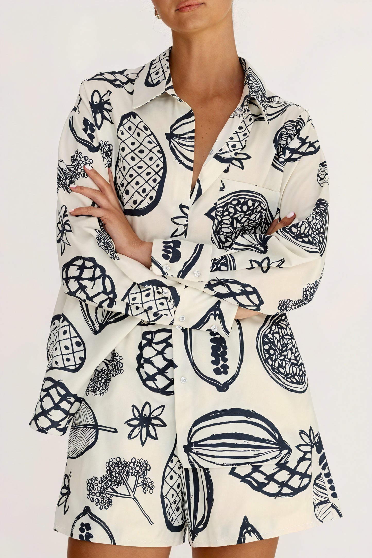 Botanical Print Pajama Set - Two-Piece Loungewear