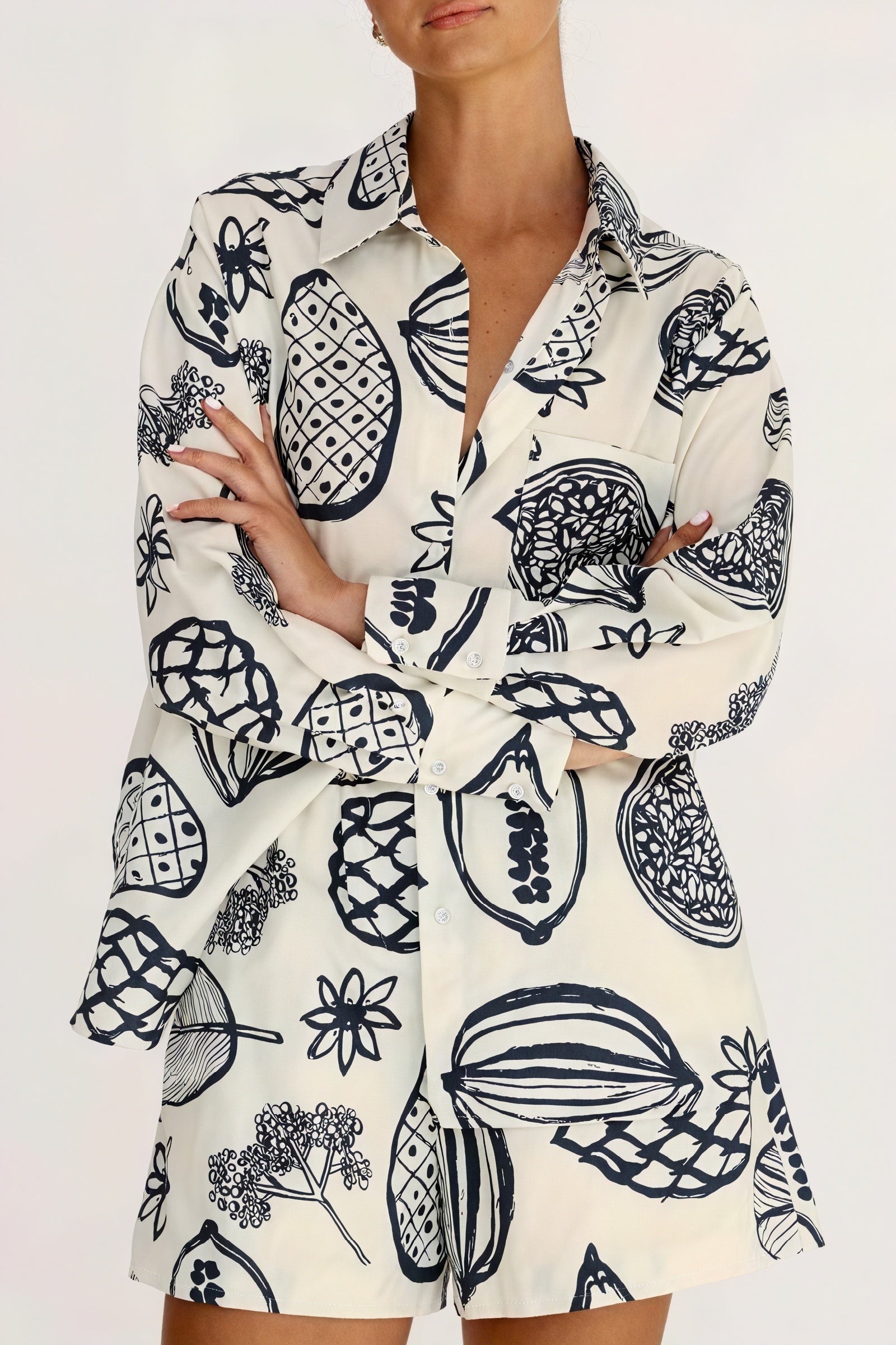 Botanical Print Pajama Set - Two-Piece Loungewear