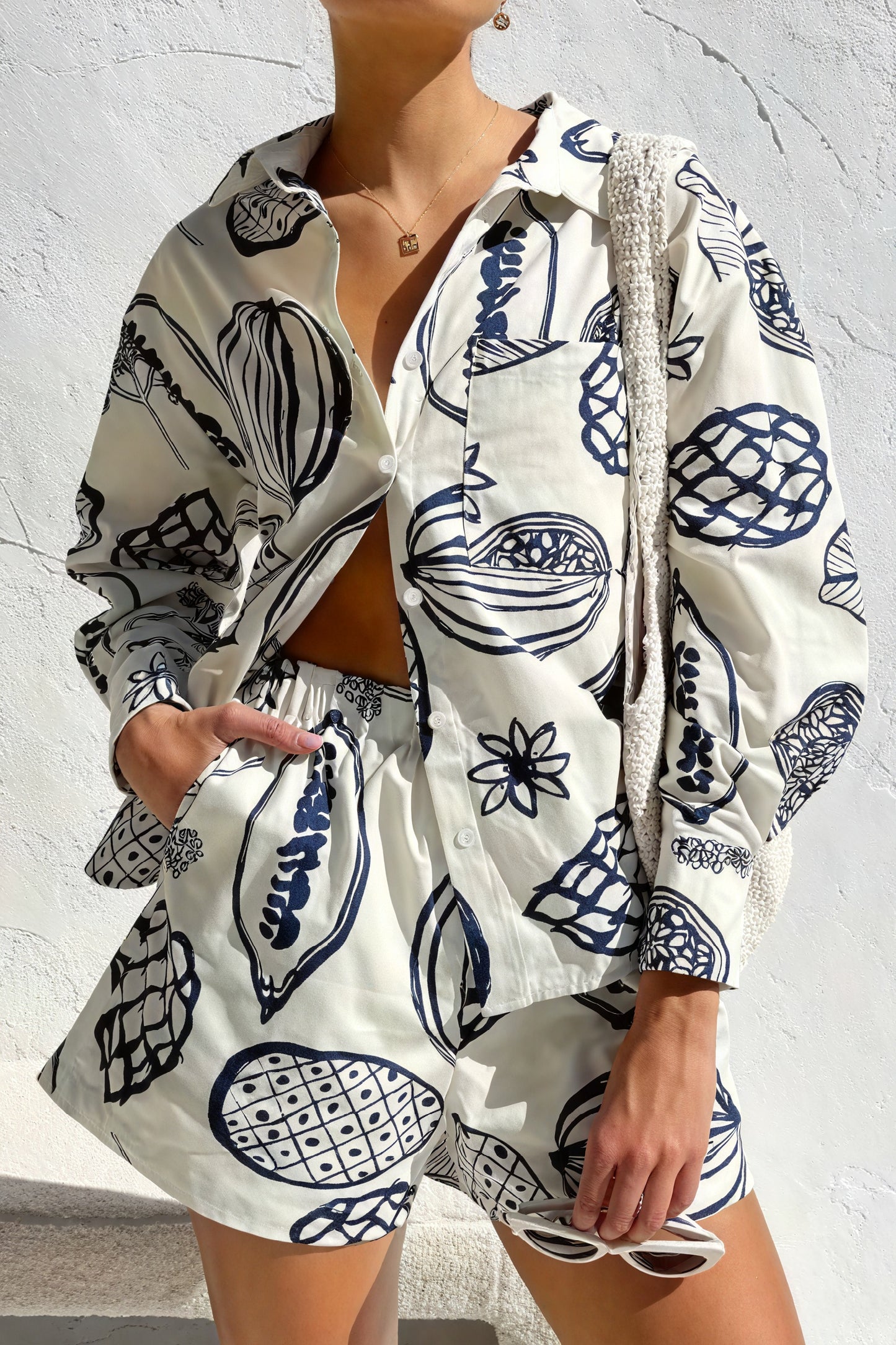 Botanical Print Pajama Set - Two-Piece Loungewear